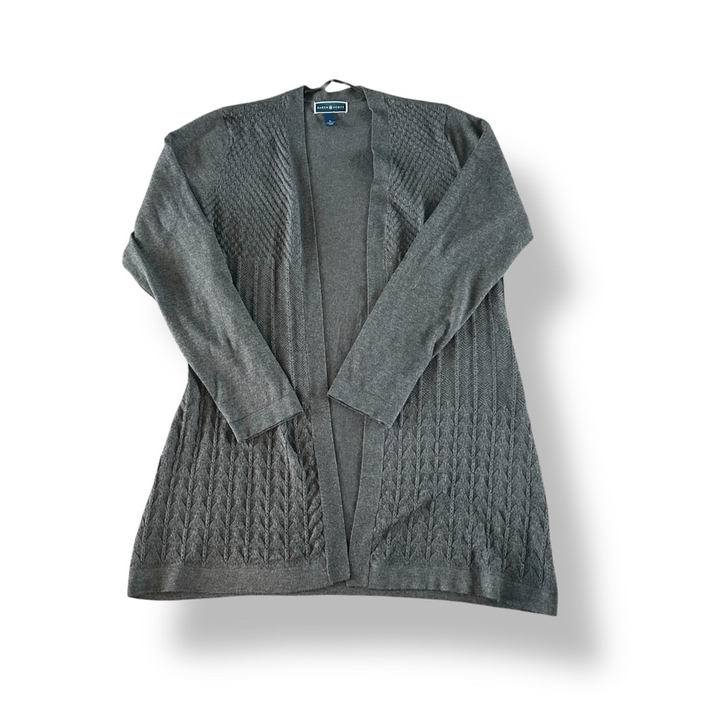 [Karen Scott] Gray Open-Front Knit Cardigan